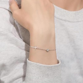 Cross Bracelet for Women Dainty Gold Diamond CZ Bracelets Jewelry Gifts for Women Religious Gift To Daughter Best Friend, One Size, Alloy Steel, Cubic Zirconia