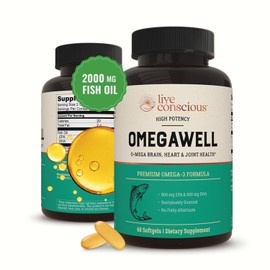 OmegaWell Fish Oil Heart, Brain, and Joint Support  800 mg EPA 600 mg DHA - Natural Lemon Flavor, Enteric-Coated, Sustainably Sourced - Easy to...    