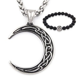 Gungneer Stainless Steel Celtic Knot Crescent Moon Pendant Necklace Irish Wicca Amulet Jewelry