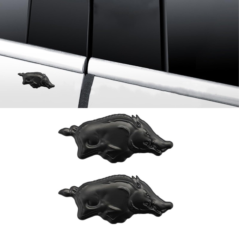 2pcs 3D Running Wild Pig Boar Warthog Hog Metal Emblem