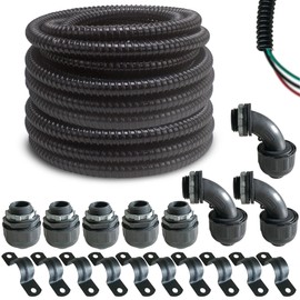 (1/2" Dia * 50 Feet) Yariwiz Black Special Extra Flexible Electrical Conduit Liquid Tight PVC Conduit Kit with 5 PCS Coupling, 3 PCS Elbow and 10 PCS Strap, Sealtight Seal Flex Liquidtight Wire