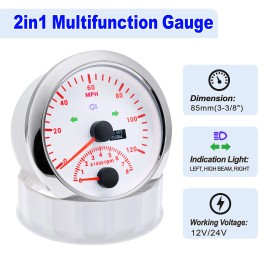 ARTILAURA 85mm White GPS Speedometer 120MPH with Tachometer 8000RPM Gauge for Truck ATV