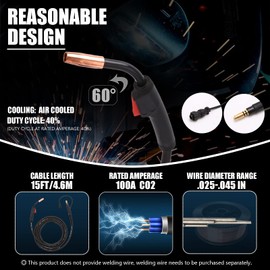 MULMART 15FT K530-6 MIG Welding Gun 100Amp Welding Torch Stinger Replacement for Lincoln Magnum 100L SP-140T 180T,MIG-Pak 140 180,Pro MIG 140 180,Power MIG 140C 180C
