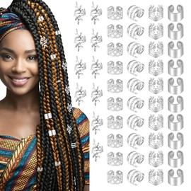 Tyqour Pack of 50 dreadlocks jewellery, silver hair accessories for braids, hair accessories, silver hair pendant, women's metal braids, jewellery, adjustable cuffs, hair beads, hair spirals for