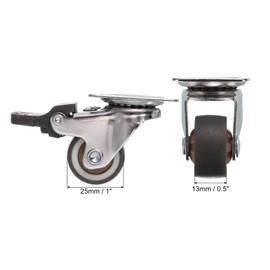 sourcing map 1" Swivel Caster Wheels 2pcs with Brake 2pcs without TPR 360 Degree Bearing Rolling Plate Caster Load 24lb for Furniture Workbench Cart Racks, Brown