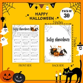 OXRUN Hilarious Baby Shower Games, Halloween Baby Showdown, 30 Double-Sided Fill in Game Cards for Little Ghost Gender Reveal Spooky Party Favor Supplies - D10