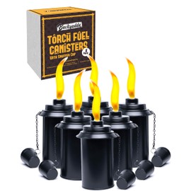 Backyadda Torch Replacement Canisters (12 oz). Compatible with Most Tiki Brands (Bamboo and Most Metal Styles). Easy Fill Opening. 6-Pack Standard Black Metal (with snuffer caps)