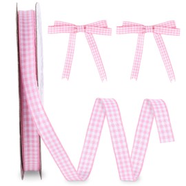 VGOODALL Pink Gingham Ribbon, 50Yd Buffalo Checker Ribbons Crafts Ribbon for Picnic School Birthday Gift Wrapping