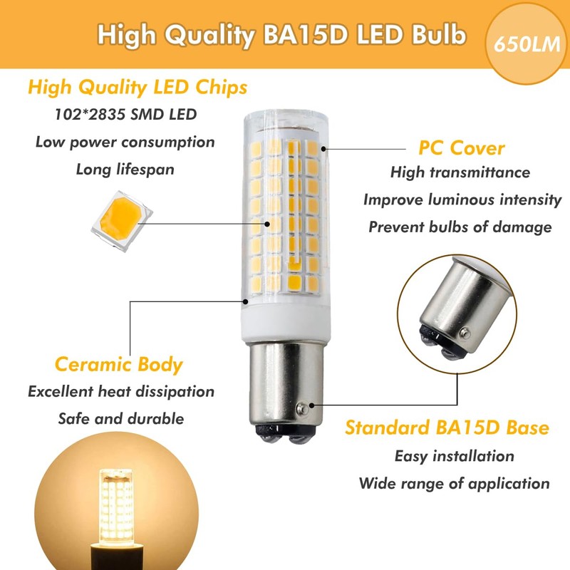 ZSSXOLED BA15D LED Bulb 120 Volt Dimmable 6W Double Contact