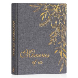 Lanpn Wedding Anniversary Journal Book Memories of Us, Linen Dating to 70th Wedding Scrapbook Notebook Memory Book, Newlywed Marriage Couple Anniversary Journal Bridal Shower Gifts (Grey, 190 Pages)