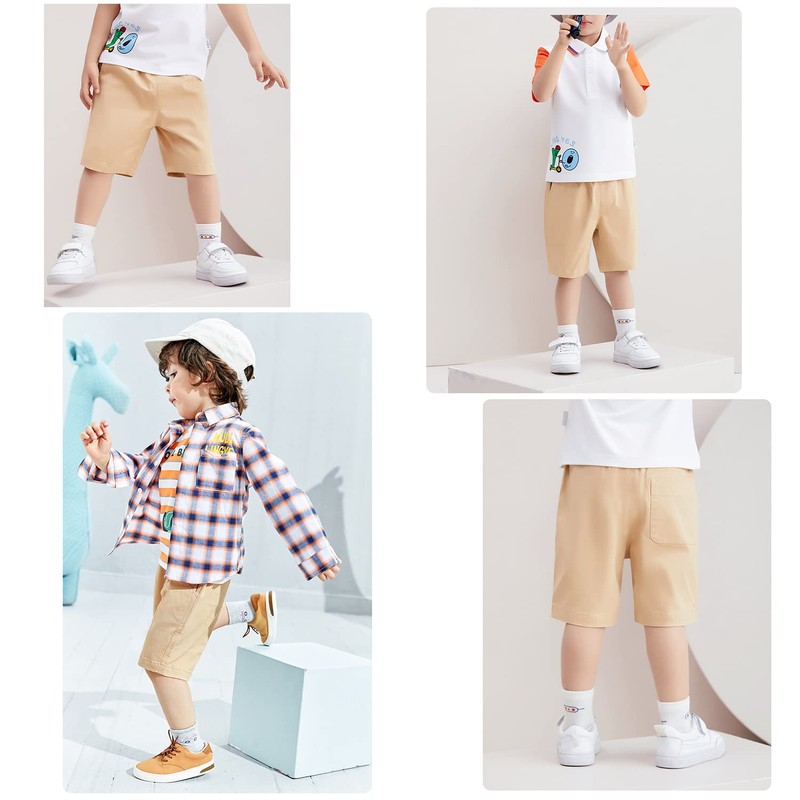 BINIDUCKLING Boys Summer Elastic Waist Shorts - School Uniforms Pull-on