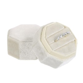 sourcing map Velvet Ring Box, 3 Slot Octagon Wedding Ring Display Holder Box Jewelry Ring Gift Box for Wedding Ceremony Proposal Engagement (Light Yellow)
