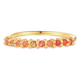 espere Dainty Opal Half Eternity Band with Coral Gem | 18K Gold Plated Sterling Silver Dainty Linear Opal Stacking Ring | Minimalist October Birthstone Jewelry Gift for Her [Size 6]