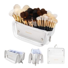 ROWNYEON Makeup Brush Bag, High Capacity Stand-Up Makeup Brush Holder, Travel Professional Cosmetic Bag Artist Organizer Bag Large Makeup Brush Case with Adjustable Divider (Brushes Not included),