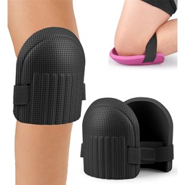 Foam Knee Pads - Sturdy & Comfortable Knee Pads for Work, Construction, Cleaning Floors, Gardening - Men and Women Suitable Kneeling Cushions with Adjustable Elastic Band, 1 Pair (Black)