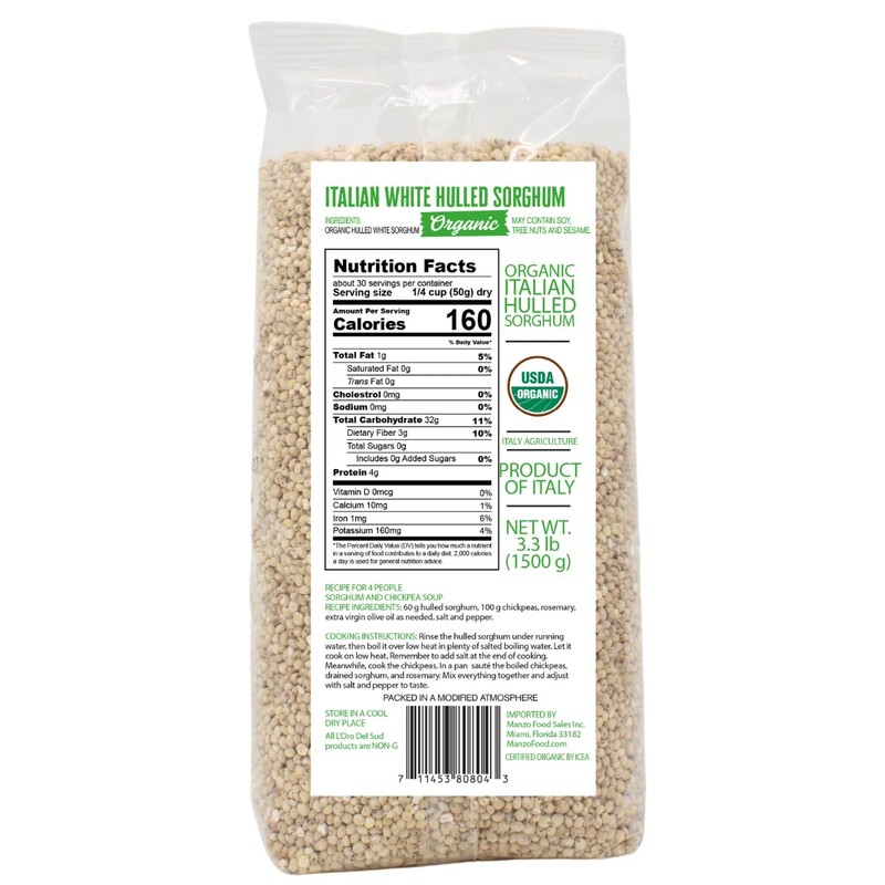 L'ORO DEL SUD Organic Italian White Hulled Sorghum – Whole