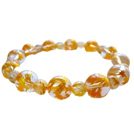 Kanoishi ∞ [Dragon God x Gold Rutile Bracelet, Great Wishes Fulfillment and Amulet for Money Lucky] Gold Dragon Breath Men's Women's Natural Stone Rutile 6mm Dragon God 0.4 inch (10 mm) Power Stone (For Purification Purification), Stone, rutilated-quartz