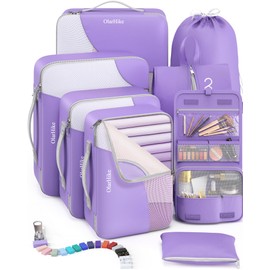OlarHike 8 Set Packing Cubes for Travel, Sturdy Suitcase Organizer in 4 Sizes (Extra Large, Large, Medium, Small), Luggage Cubes with Toiletry Bag, Essentials Cruise Ship Gifts for Women (Purple)
