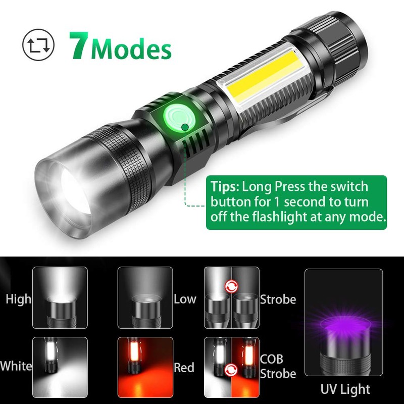 Blacklight flashlights, 3 in-1 Rechargeable Flashlights, UV Light Magnetic LED
