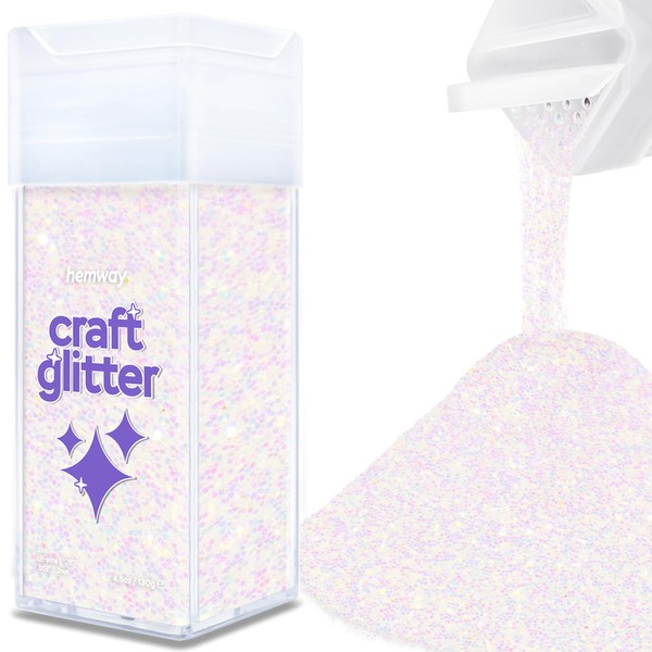 Hemway Craft Glitter Shaker 130g / 4.6oz Glitter for Arts, Crafts, Resin, Tumblers, Nails, Painting, Decoration, Festival, Cosmetic, Body - Ultrafine (1/128" 0.008" 0.2mm) - Mother Of Pearl Iridescent