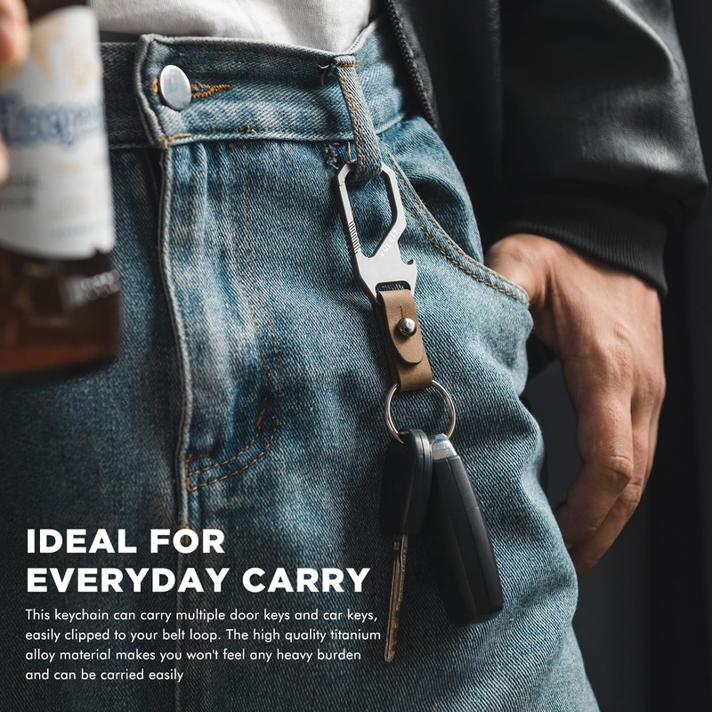 VULKIT Titanium Key Keeper Genuine Leather Belt Loop Keychain, Bottle