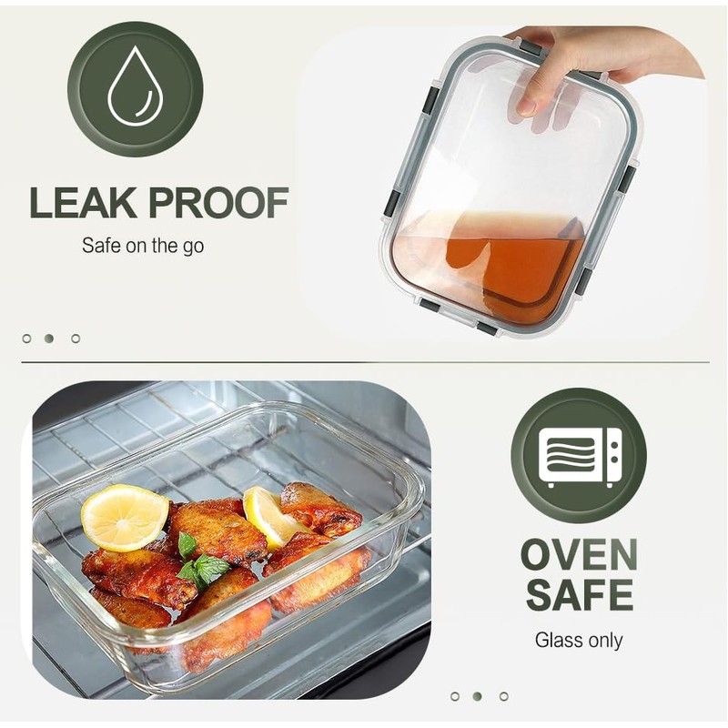 KOMUEE 10 Packs 30 oz Glass Meal Prep Containers,Glass Food