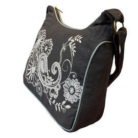 Macha Cotton Shoulder Bag Unique Tapestry Floral Embroidery Hobo Shoulder Bag Hippie Bag Boho Bag, gray
