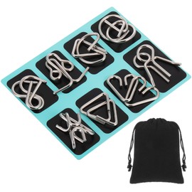 Yilloog Metal Wire Puzzle Set of 8 with Pouch, Brain Teaser Puzzles IQ Test Puzzle Ring Disentanglement Unlock Interlock Game Trick Metal Puzzle for Party Favor Challenge(B Style)