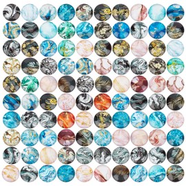 PH PandaHall 12mm Marble Printed Glass Cabochon Dome Tiles 100pcs Leaf Wave Cabochon Half Round Cabochon Beads Flatback Tiles for Photo Pendant Cameo Jewelry Embellishment Decoration Crafts