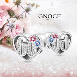 GNOCE Celebration 60th Birthday Heart Charm 925 Sterling Silver Bead Charms Birthday Gift for Women Girls Wife Daughter Fit Snake Chain Bracelets, Sterling Silver, Cubic Zirconia