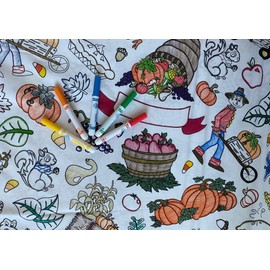 The Coloring Table – Thanksgiving and Fall Fun Design – XL Rectangle Tablecloth – Fabric Coloring Tablecloth – Colorable Designs – Washable and Reusable – Coloring Activity for Children and Adults