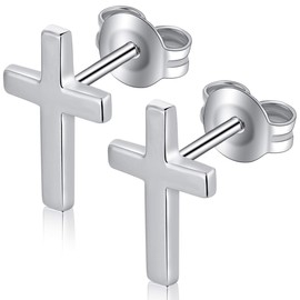 18K White Gold Plated Cross Earrings for Women S925 Sterling Silver Cross Huggie Hoop Earrings Hangling Cross Earrings for Men and Women, Sterling Silver, silver