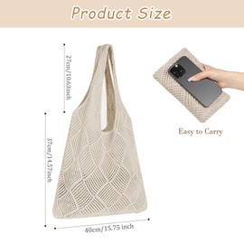 mtuihfo Crochet Tote Bag, Boho Knitted Tote Bag, 2025 Summer Holiday Beach Bags for Shopping Travel Picnic Vacation Daily (Beige)