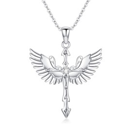 Diamond Angel Wing Necklace 925 Sterling Silver Cross Angel Wing Pendant Birthday Christmas Jewelry Gifts for Mom Women, 18+2 inches, Sterling Silver, lab grown diamond