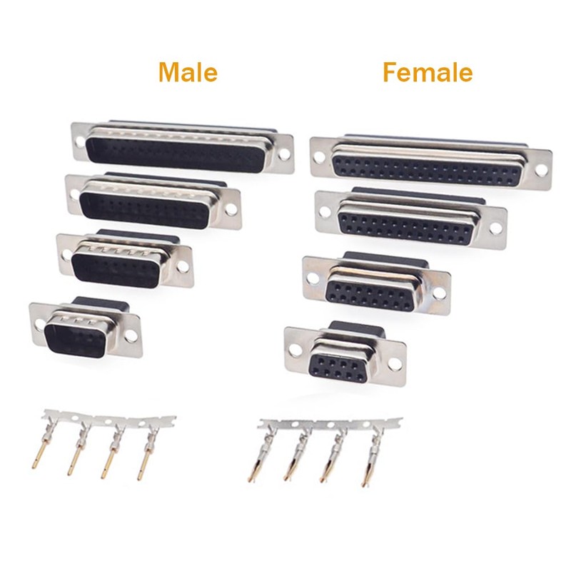 Jienk 200PCS D-Sub Male Female Crimp Pins, 2mm Pitch Gold