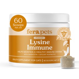 Fera Pets Lysine Powder for Cats - Immune Support Supplement with Quercetin & Postbiotics - Promotes Respiratory Health & Normal Inflammatory Response - Helps Maintain Normal Eye Health - 60 Scoops