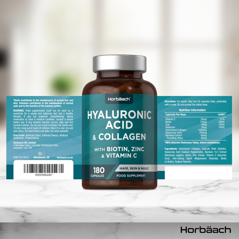 Hyaluronic Acid Supplement with Collagen | 180 Capsules | High