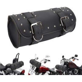 2 Pcs Motorcycle Side Bag Bike Side Back Front Bag with Wrap PU Leather 3L Large Capacity Durable Waterproof Dirtproof Adjustable Rope Wrist Easy Installation (Black 30*13*13cm)