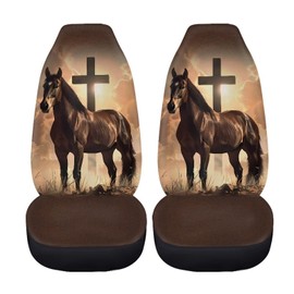 Fipuivrn Horse Cross Pattern Auto Seat Covers, 2 Packs Washable Auto Interior Automotive Accessories Protectors, Breathable Automotive Seat Cushion for Most Vehicles