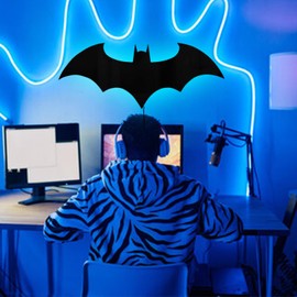 Superhero LED Lamp Decor Night Light with 16 Colors Remote, Wall Sconce, Acrylic Engraved, Kids Room Wall Lamp, Mirror (Black)