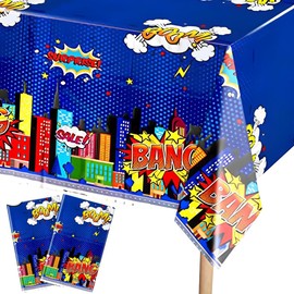 Roaring Good Time Superhero Birthday Party Tablecloth Super Theme Hero Tablecloths Blue Hero Themed Plastic Table Cover Superhero Plastic Tablecloth Hero Birthday Disposable Party Supplies