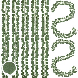 Sggvecsy 8Pcs Artificial Eucalyptus Garland Greenery Leaves Silk Vines Silver Dollar Leaves Faux Leaf Plants for Wedding Wall Table Party Home Fireplace Bedroom Decor