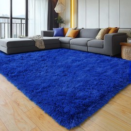 plumlik 8x10 Area Rugs for Living Room, Blue Large Fluffy Shag Rug for Bedroom and Nursery, Soft and Comfy, Big Fuzzy Carpet for Kids, Girls, Boys Room Dorm Home Decor Aesthetic, Upgrade Non Slip
