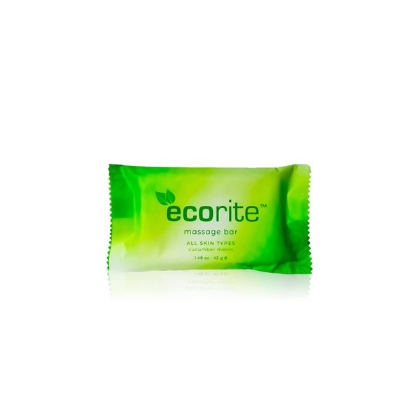 Ecorite Massage Bar with Cucumber-Melon Fragrance, Travel Size Hotel Amenities Biodegradable/Recyclable Frosted Sachet, 1.5oz / 42gm, Pack of 288
