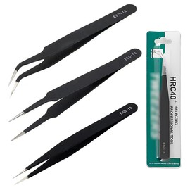 WeddHuis 3 Precision Tweezers Set, Curved Tip, Model Making Tweezers Tool Made of Stainless Steel Pointed Tweezers for Computers, Electronic Repairs, Jewellery, Precision Work, Laboratory Work, Beauty