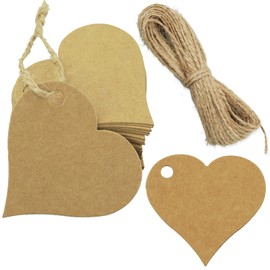 100PCS Heart Blank Gift Tags, Tags with String,Brown Kraft Paper Lables with String for Wedding Valentine's Day