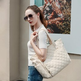 JIANYA Tote Bag for Women, Lightweight Work Tote Bags with Laptop Compartment, Quilted Shoulder Bag for Travel