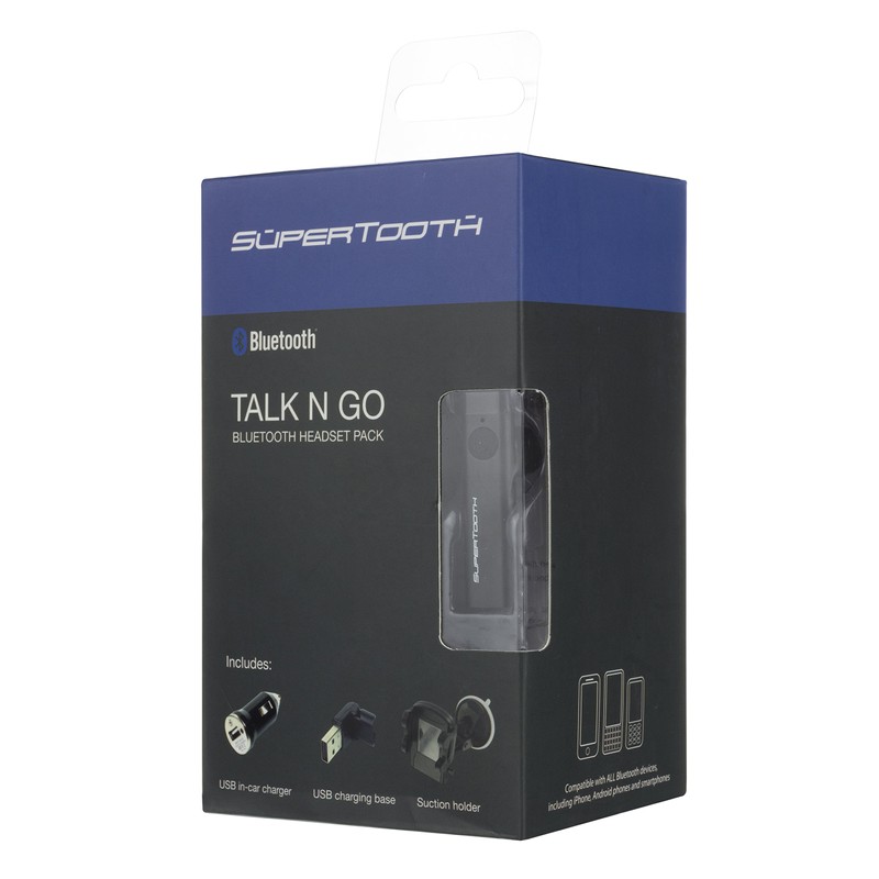 SuperTooth Mono Wireless Bluetooth Headset and Adjustable Universal Mount/Charger Pack