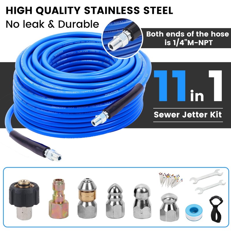 100FT Pressure Washer Sewer Jetter Kit, 5800 PSI Water Jet