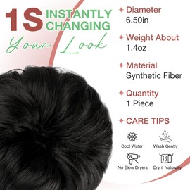 Felendy Messy Bun Hair Piece Wavy Curly Scrunchies Fluffy Donut Thick Updo Elegant Chignon Hairpieces for Women Girls, Natural Black 1.4oz